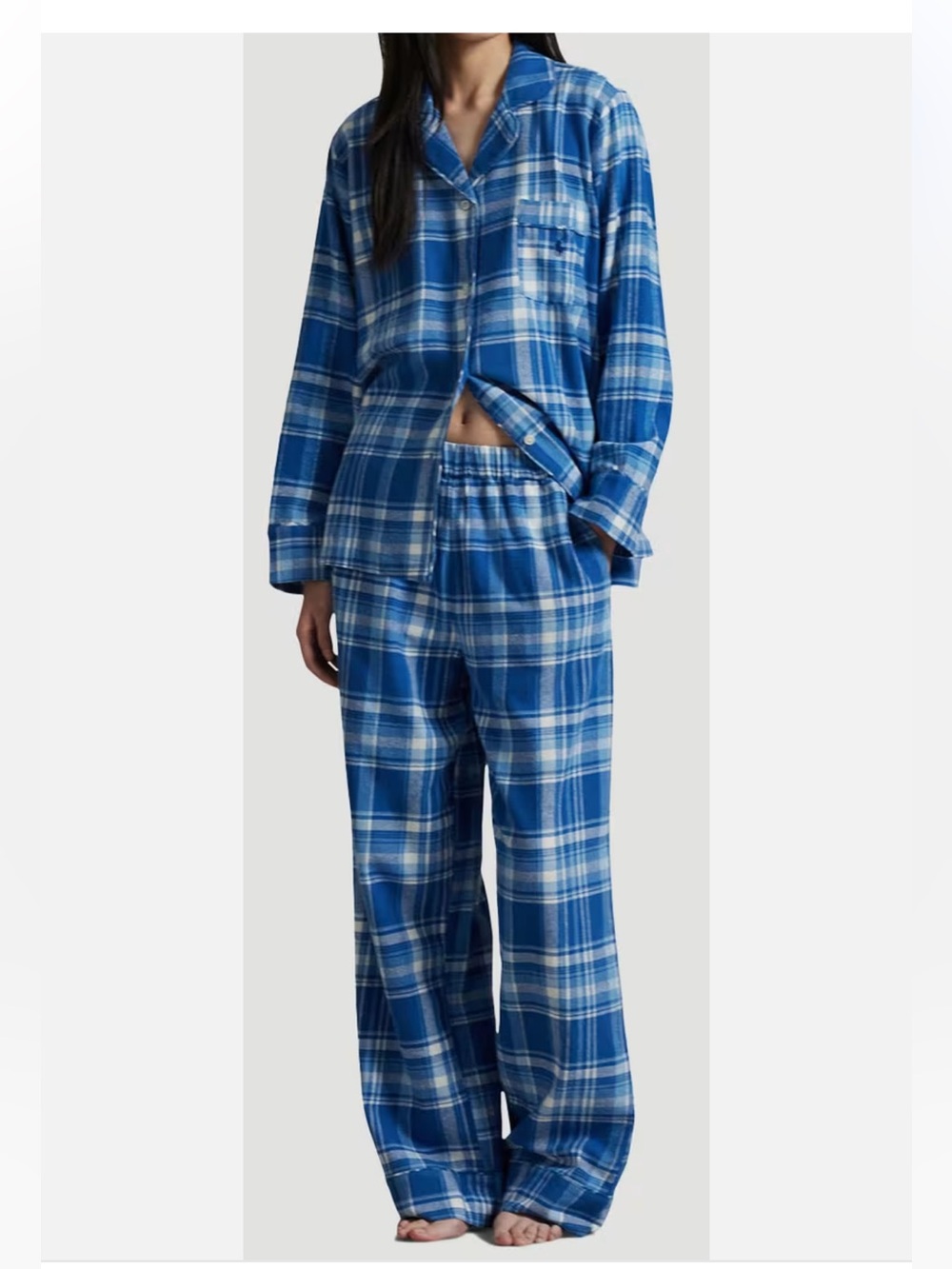 NWT Polo Ralph Lauren BLUE LAKE PLAID Madison FLANNEL Pajama Set Women's size M